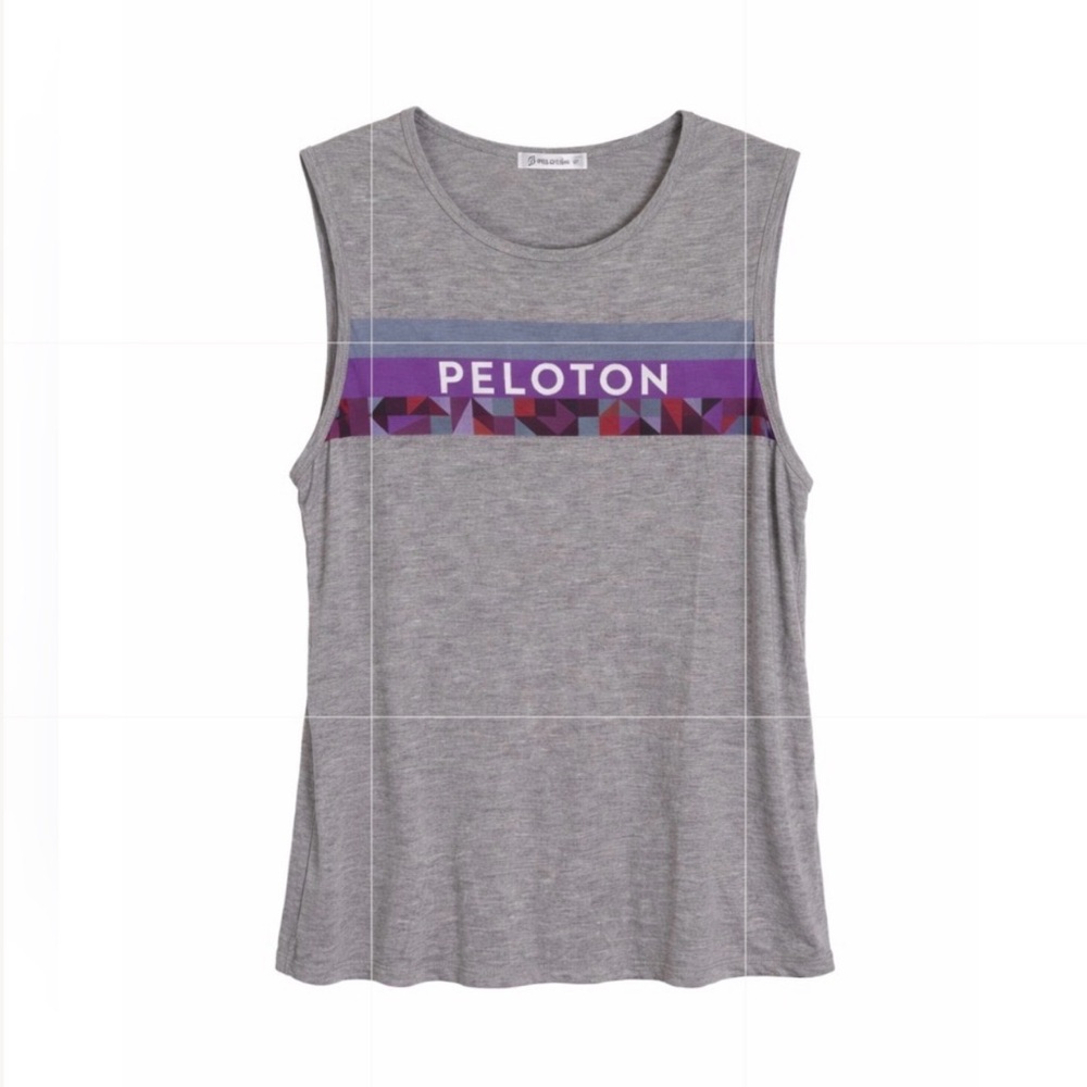 Peloton Stripes Slash Back Tank – Size XL (Gray/Purple/Geo Print)